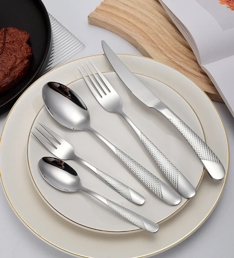 5pcs/set Cutlery Tableware Stainless steel Cutlery Set Luxury Dinnerware Gold Fork Spoon Steak Knife Western Flatware Set