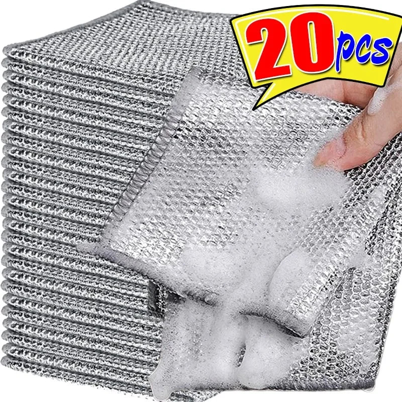 Magic Dishcloth Wire Cleaning Cloths Kitchen Silver Dish Pot Washing Cloth Towels Metal Steel Wire Rags for Kitchen 20x20cm