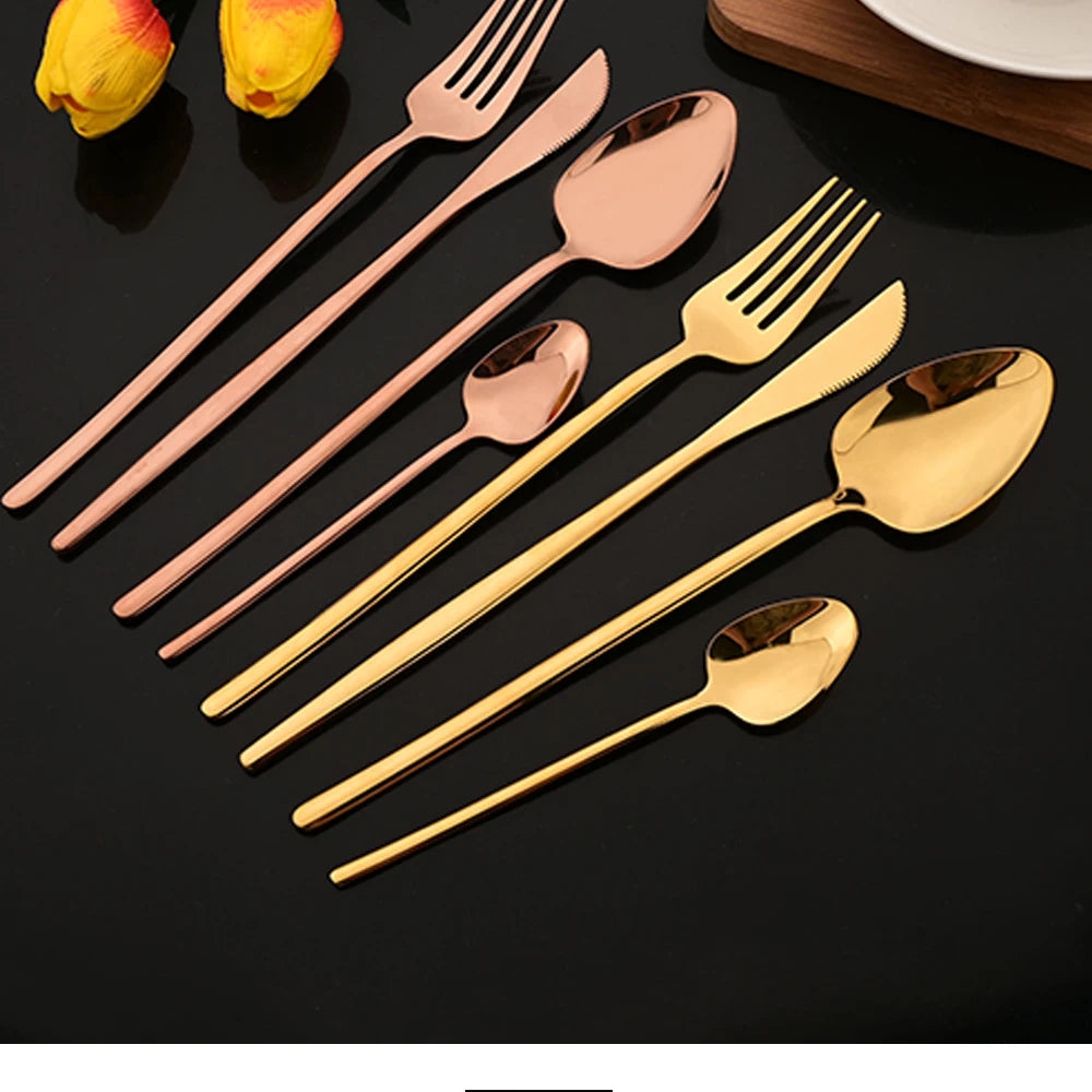 24Pcs Black Gold Cutlery Stainless Steel Dinnerware Set Spoon Fork Knife Western Cutleri Silverware Flatware Tableware Supplies