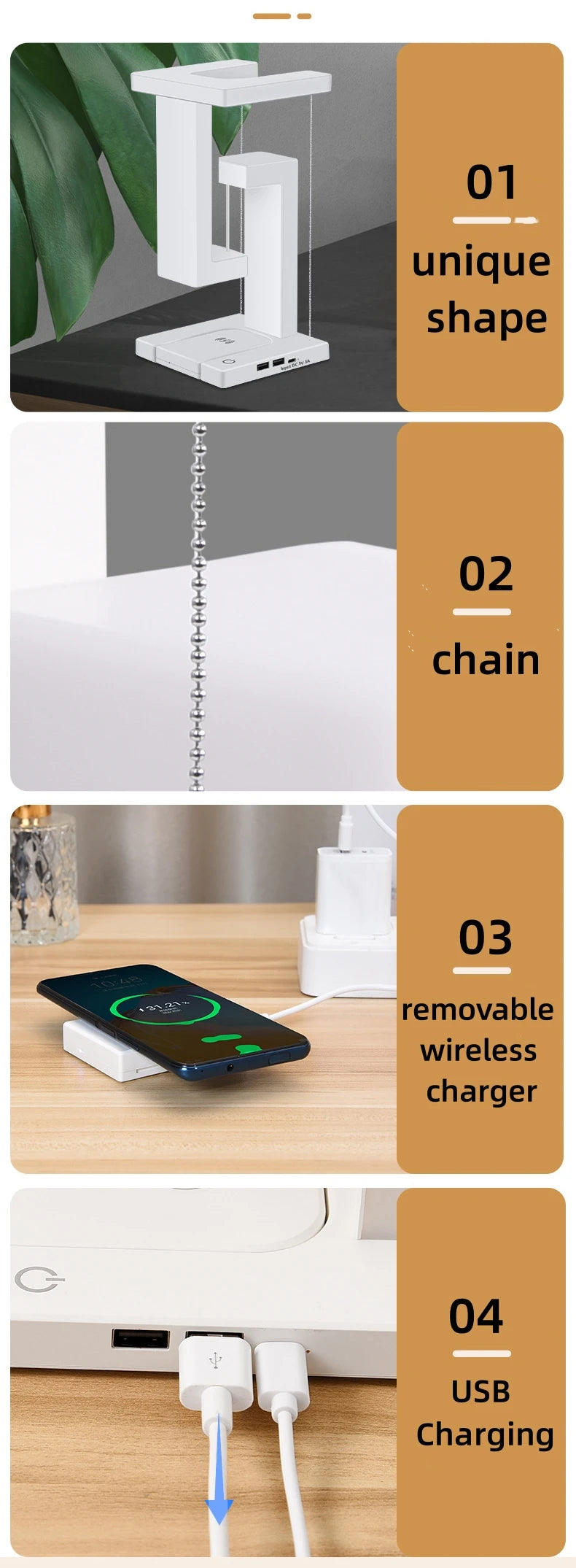 Floating Table Lamp Smart Phone Wireless Charging Levitating LED Desk Lamp Anti-gravity Night Light With 10W Wireless Charger