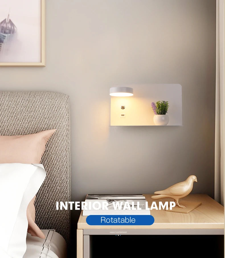 LED Wall Lights With Switch And USB Interface Fashion White Black Lamp Fixture Corridor Aisle Lighting Art Luminaire Wandlamp