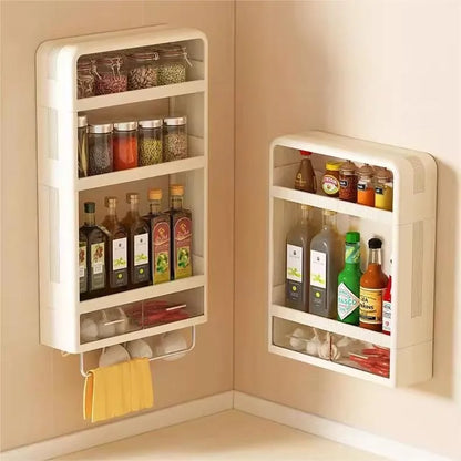 Wall Mounted Kitchen Storage Rack With Drawer Large Capacity Food Spice Oil Seasoner Jars Organizer Box Home Hanging Holder