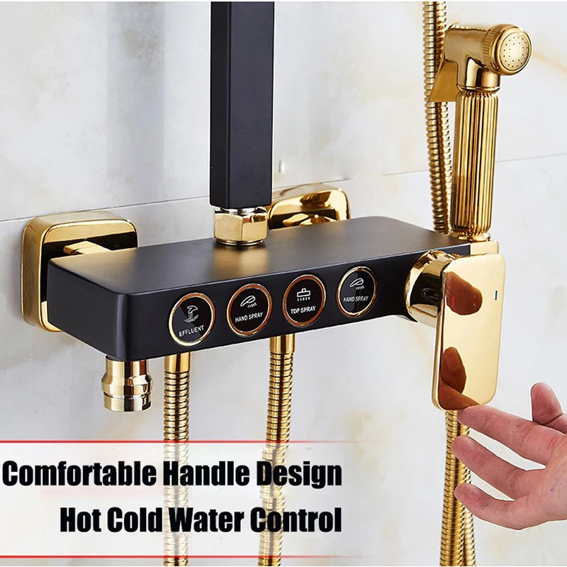 Luxury Shower System with Thermostatic Shower Mixer Faucets 12 Inch Rainfall ABS Shower Head Hot Cold Bathroom Shower Set