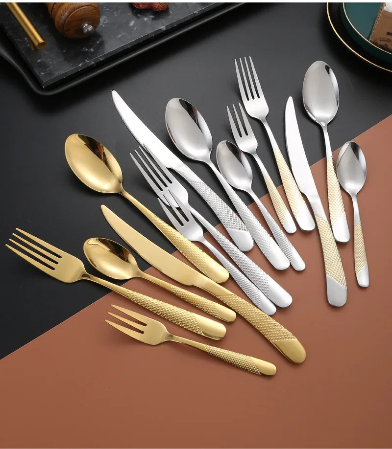 5pcs/set Cutlery Tableware Stainless steel Cutlery Set Luxury Dinnerware Gold Fork Spoon Steak Knife Western Flatware Set