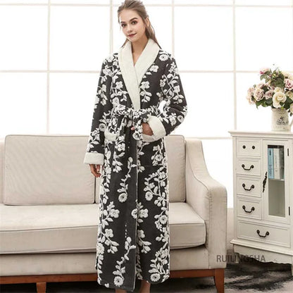 Lovers Robe Women Winter Flannel Bathrobe Thicken Warm Kimono Bath Gown Sleepwar Night Wear Plus Size 3XL Nightgown