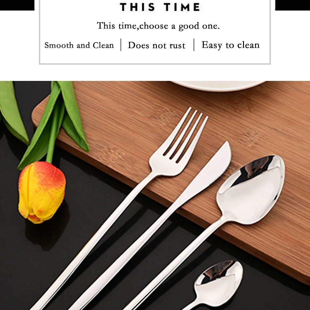 24Pcs Black Gold Cutlery Stainless Steel Dinnerware Set Spoon Fork Knife Western Cutleri Silverware Flatware Tableware Supplies