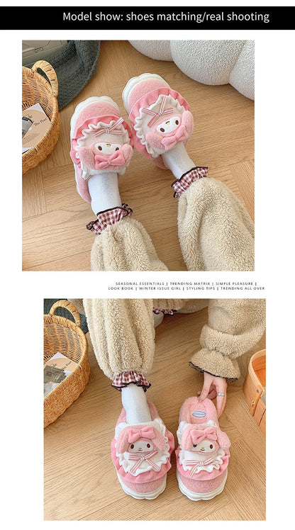 Sanrio Cotton Slippers Hello Kitty Cute Student Autumn Winter Bedroom Home Casual Soft Padded Plush Bedroom Aldult Shoes Girls