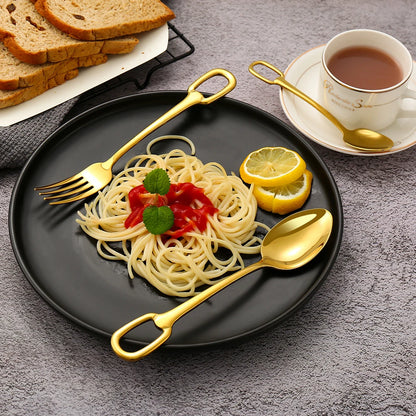 5Pcs Luxury Tableware Set tainless Steel Knife Fork Spoon Cutlery Set Elegant Dinnerware Set Hangable Design Customizable Logo