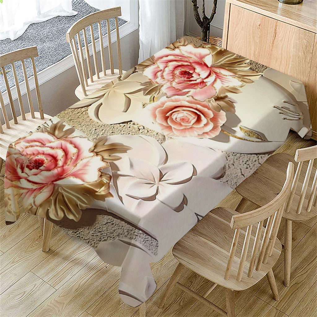 3D Tablecloth Carved Flowers Pattern Waterproof Dining Table Cloth Rectangular Tea Table Cover Picnic Mat Home Decor Manteles