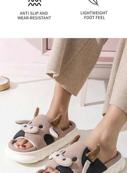 LItfun Fashion Winter Cotton Slippers Women Plush Lining House Slippers Lovely Milk Cow Women Slippers Fluffy Fuzzy Women Slides