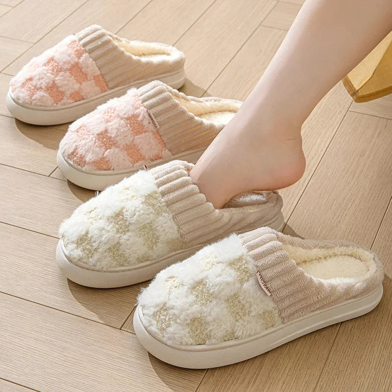 Autum Winter Plush Warm Women Cotton Slippers Casual Indoor Home Toe Wrap Cartoon Slides Men Anti Slip Thick Platform Soft Shoes