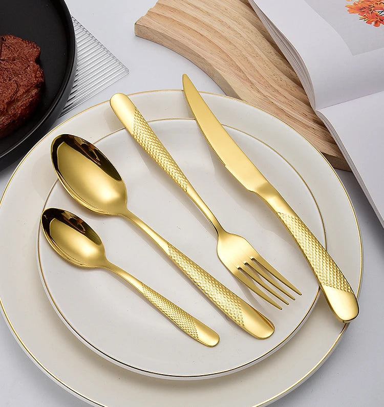 5pcs/set Cutlery Tableware Stainless steel Cutlery Set Luxury Dinnerware Gold Fork Spoon Steak Knife Western Flatware Set