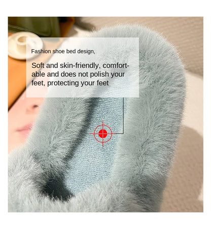 Fluffy Winter Warm Home Fur Furry Slippers Women Plush Shoes Indoor House Fuzzy Flip Flops Female Padded Fleece Living Bedroom