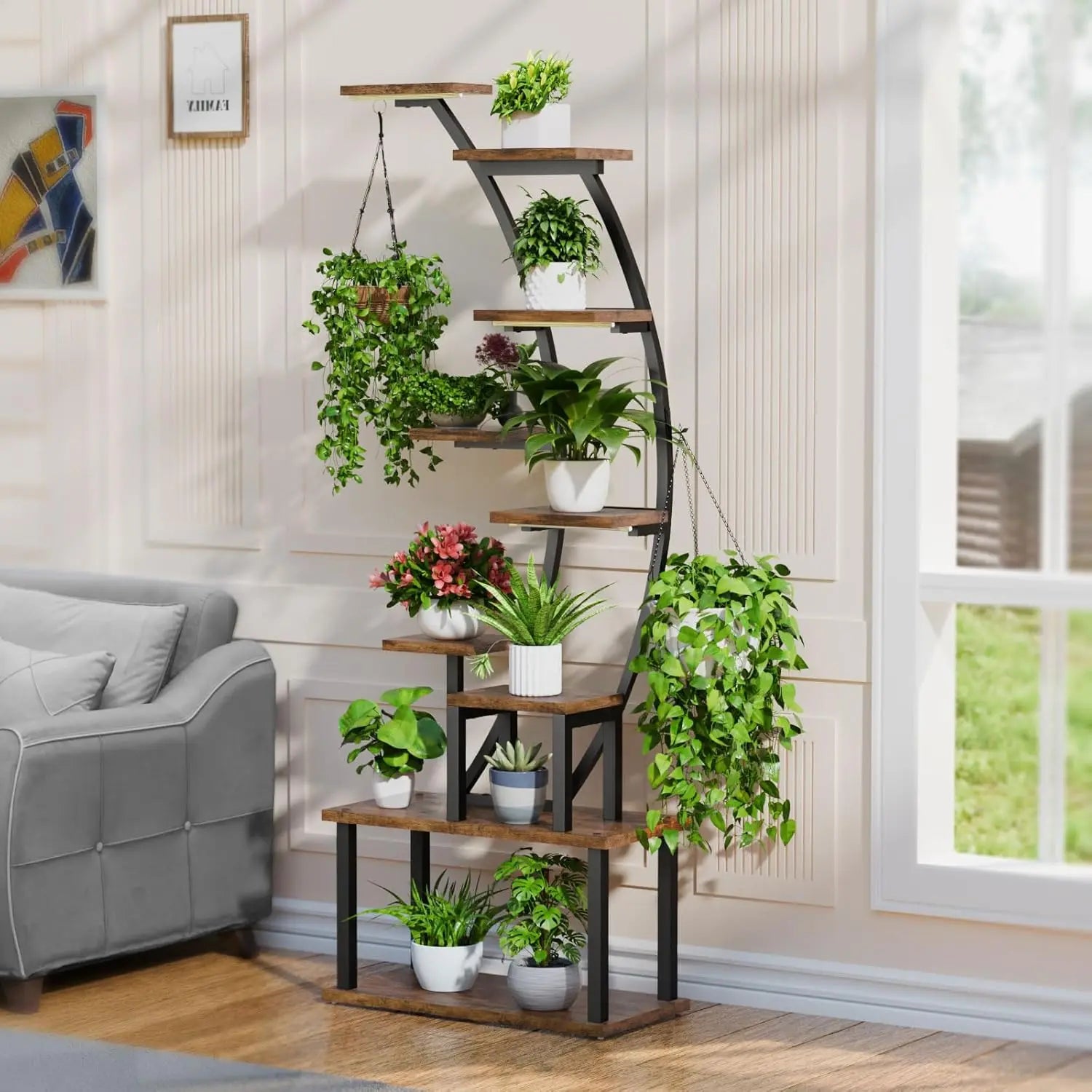 Stand Indoor with Grow Lights, 9 Tiered Metal Plant Shelf, 63&quot; Tall Plant Stand for Indoor Plants Multiple, Large Plant Rack Dis