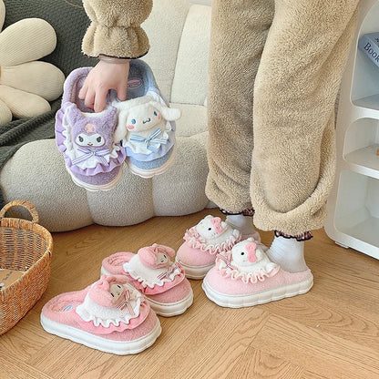 Sanrio Cotton Slippers Hello Kitty Cute Student Autumn Winter Bedroom Home Casual Soft Padded Plush Bedroom Aldult Shoes Girls