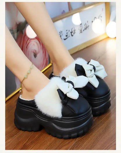 winter slippers women indoor/ outdoor fashion slides shoes with bowknot ladies chunky slippers