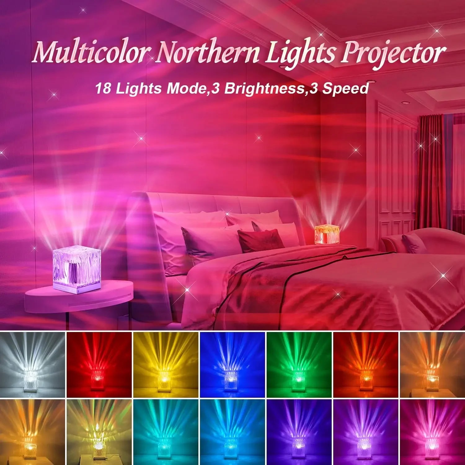 LED Aurora Borealis Crystal Lamp Plug in Water Ripple Projector Night Light Aesthetic Room Decor Atmosphere Lamp Sunset Lights