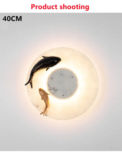 Modern Imitated Marble LED Wall Light Round Artificial Fish AC85~265V Chinese Style Porch Lamp For Garden Courtyard Path Adorn