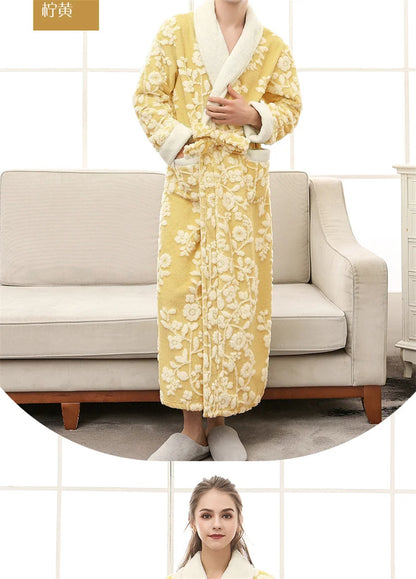 Lovers Robe Women Winter Flannel Bathrobe Thicken Warm Kimono Bath Gown Sleepwar Night Wear Plus Size 3XL Nightgown