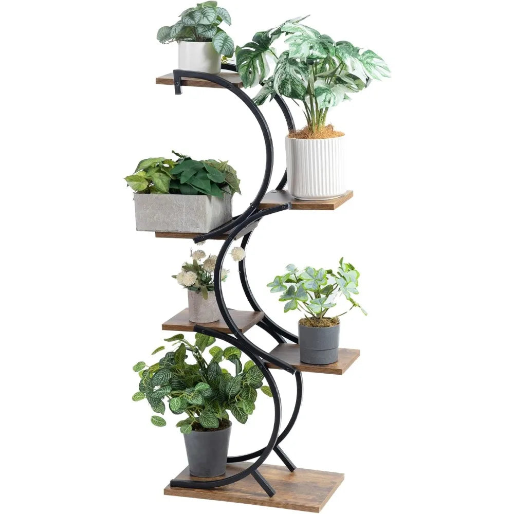 Plant Stands Oudoor 6-Tier Wrought Iron Plant Rack Green Indoor Plant Shelf Tiered Flower Stand Use Office Home Decor