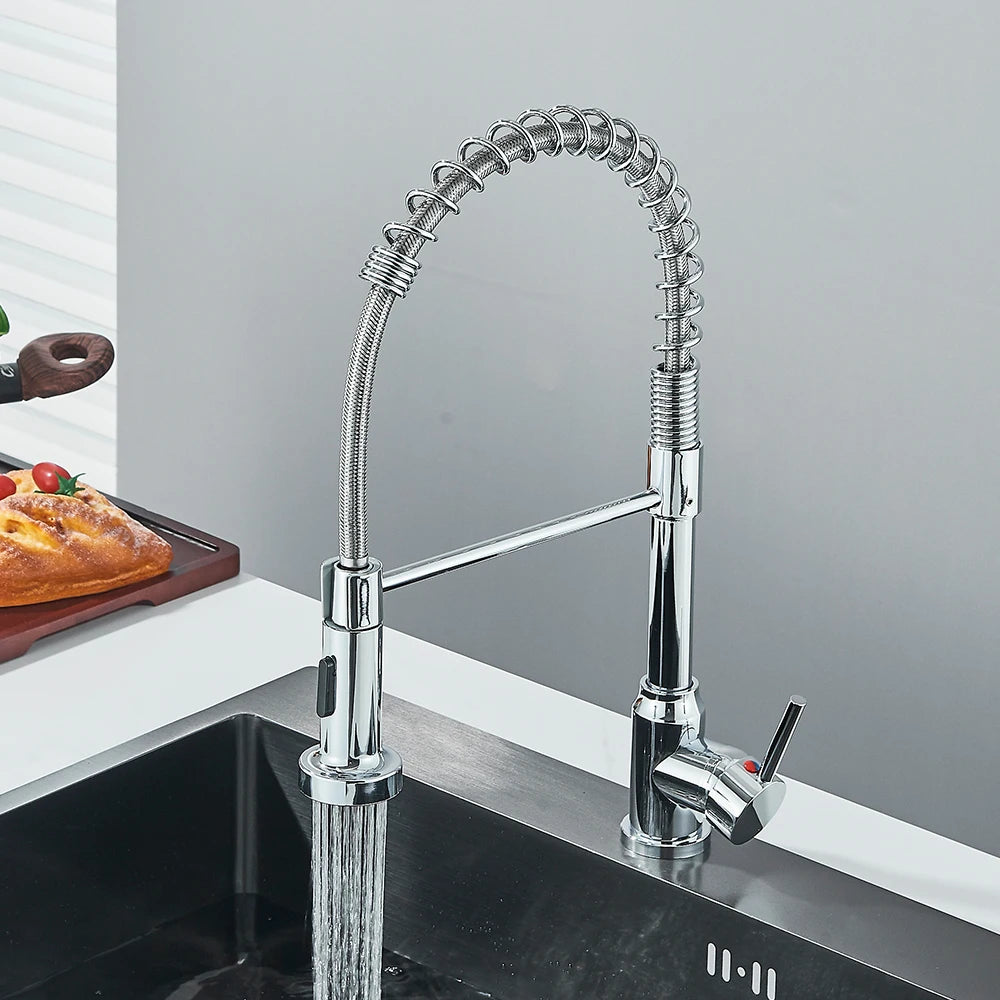 Matte Black Kitchen Sink Faucet One Handle Spring Hot and Cold Water Tap Deck Mounted Bathroom Chrome Kitchen Crane