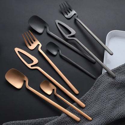 16pcs Matte Black Western Dinnerware Set 18/10 Stainless Steel Cutlery Creative Fork Knife Spoon Tableware Flatware Silverware