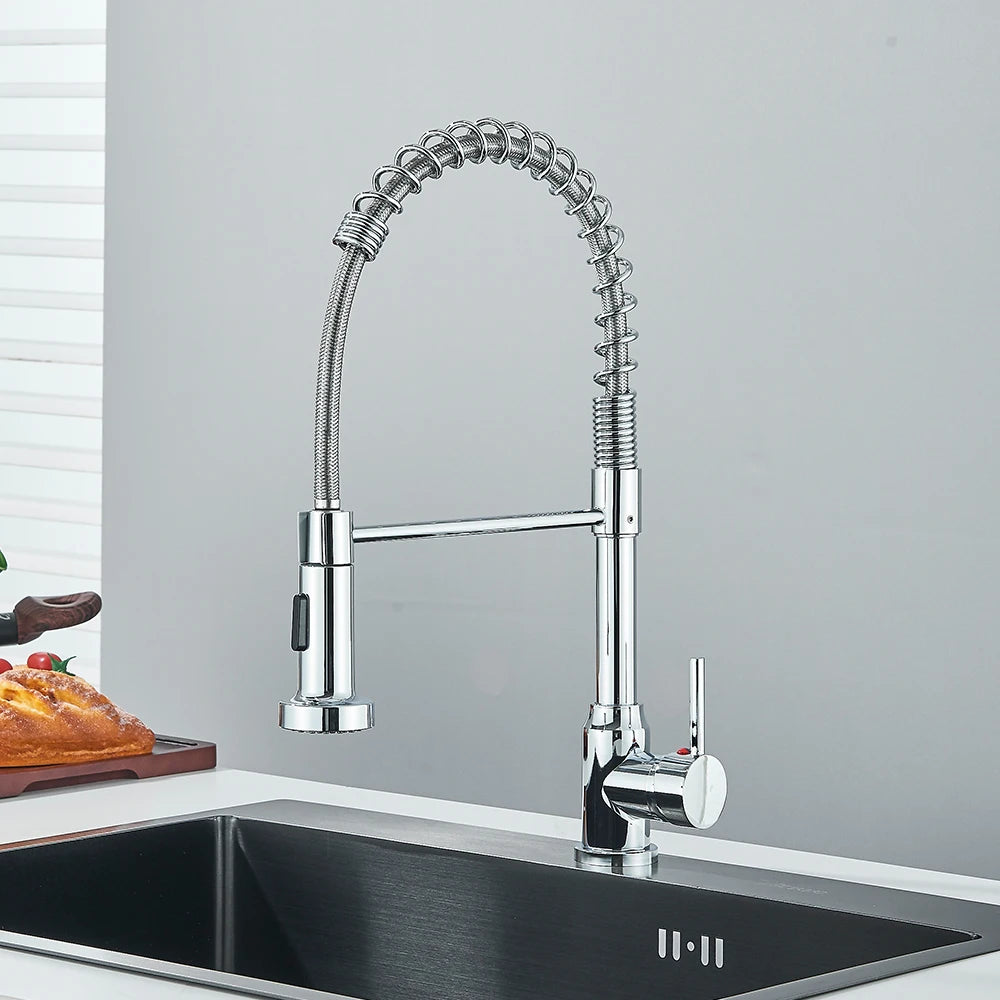 Matte Black Kitchen Sink Faucet One Handle Spring Hot and Cold Water Tap Deck Mounted Bathroom Chrome Kitchen Crane