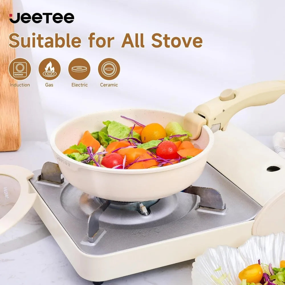 JEETEE Pots and Pans Set Non Stick 26pcs, Cookware Set with Removable Handle, Induction Kitchen Cooking Sets with Detachable