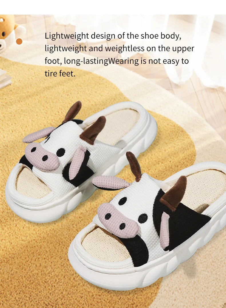 LItfun Fashion Winter Cotton Slippers Women Plush Lining House Slippers Lovely Milk Cow Women Slippers Fluffy Fuzzy Women Slides