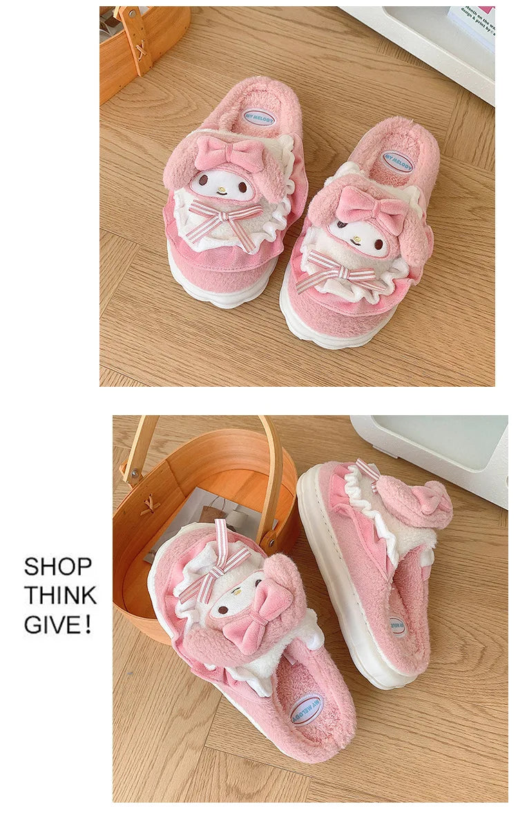 Sanrio Cotton Slippers Hello Kitty Cute Student Autumn Winter Bedroom Home Casual Soft Padded Plush Bedroom Aldult Shoes Girls