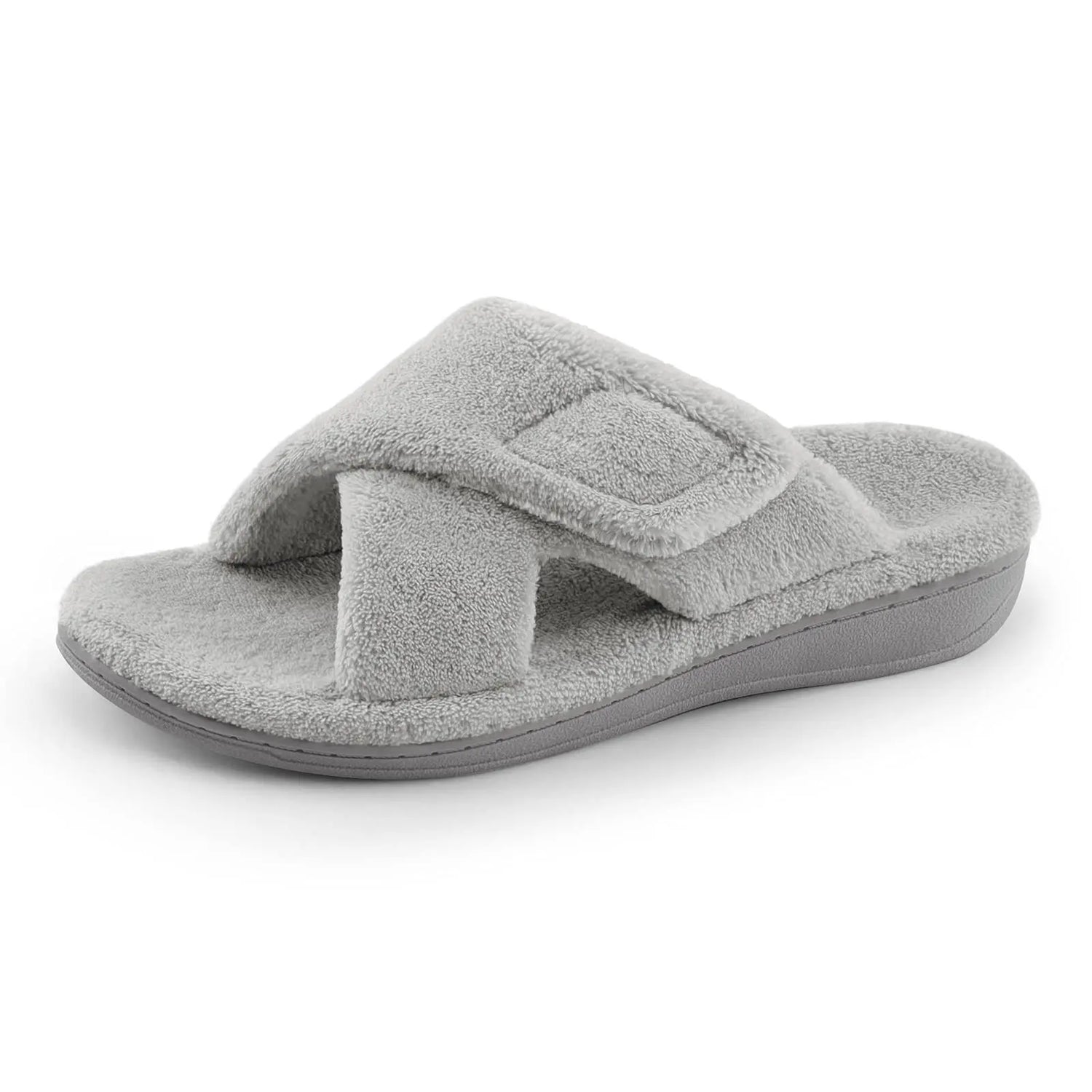 Litfun Four Seasons Slippers Women Open Toe Arch Support House Slides Adjustable Fuzzy Cozy Slippers Soft Sole Bedroom Sandals