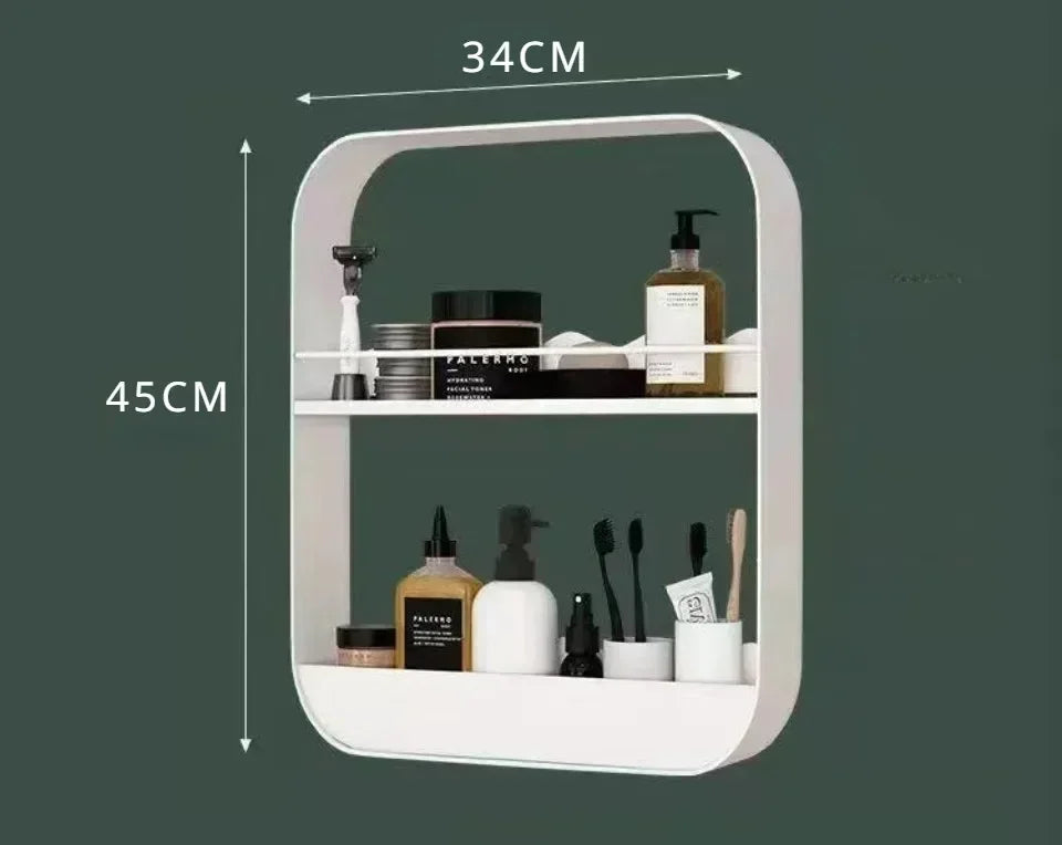 Bathroom Storage Rack Bathroom Framed Wall Mounted Shelves Multi-Layer Cosmetic Shelf Punch-Free Kitchen Storage Mounted Shelf