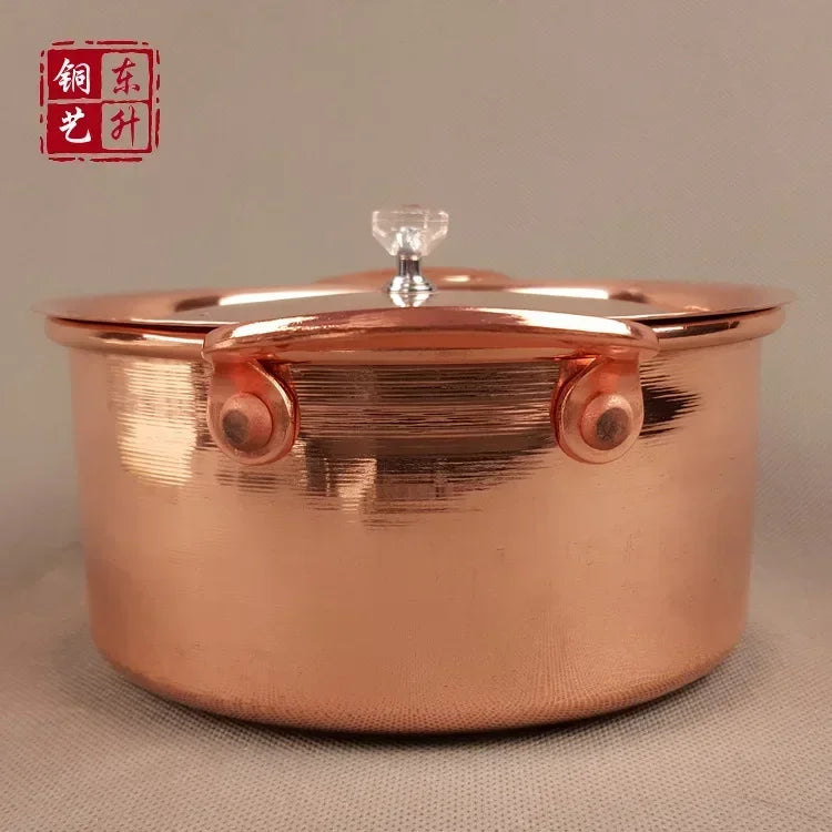 Pure Copper Small Hot Pot For One Person Cooking Induction Cooker Soup Pot with Lid 17cm Easy To Clean Single Serving Pot Best