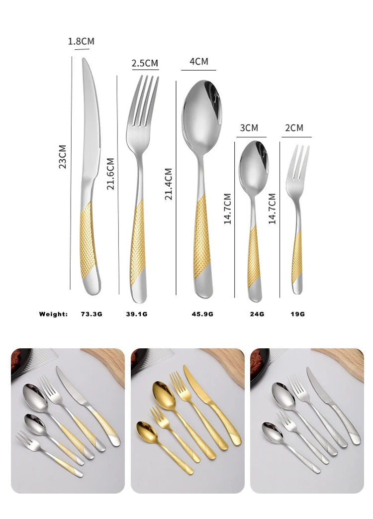 5pcs/set Cutlery Tableware Stainless steel Cutlery Set Luxury Dinnerware Gold Fork Spoon Steak Knife Western Flatware Set