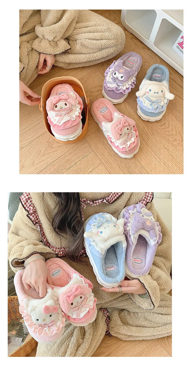 Sanrio Cotton Slippers Hello Kitty Cute Student Autumn Winter Bedroom Home Casual Soft Padded Plush Bedroom Aldult Shoes Girls