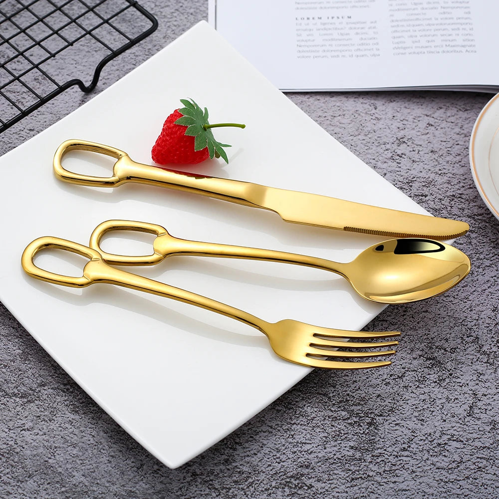 5Pcs Luxury Tableware Set tainless Steel Knife Fork Spoon Cutlery Set Elegant Dinnerware Set Hangable Design Customizable Logo