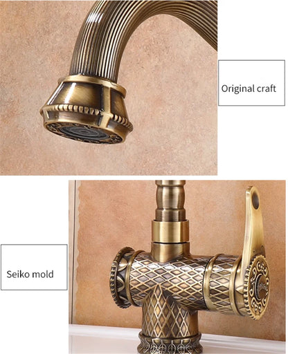 Basin Faucets Antique Bronze Bathroom Faucet Hot &amp; Cold Brass Bathroom Sink Faucet Deck Mounted Lavotory Faucet  Kitchen  Tap