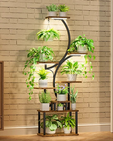 Stand Indoor with Grow Lights, 9 Tiered Metal Plant Shelf, 63&quot; Tall Plant Stand for Indoor Plants Multiple, Large Plant Rack Dis