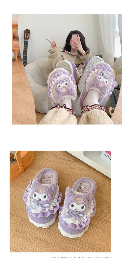 Sanrio Cotton Slippers Hello Kitty Cute Student Autumn Winter Bedroom Home Casual Soft Padded Plush Bedroom Aldult Shoes Girls