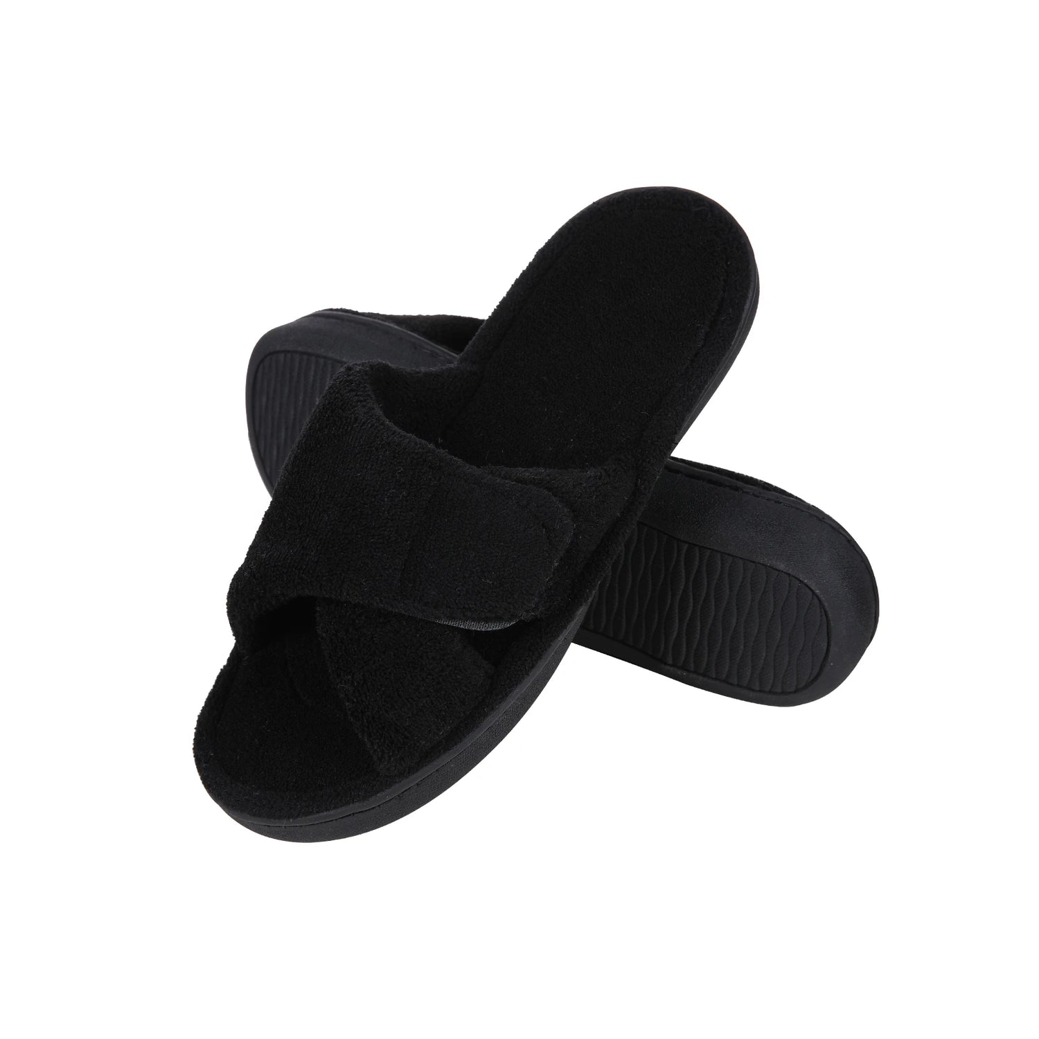 Litfun Four Seasons Slippers Women Open Toe Arch Support House Slides Adjustable Fuzzy Cozy Slippers Soft Sole Bedroom Sandals