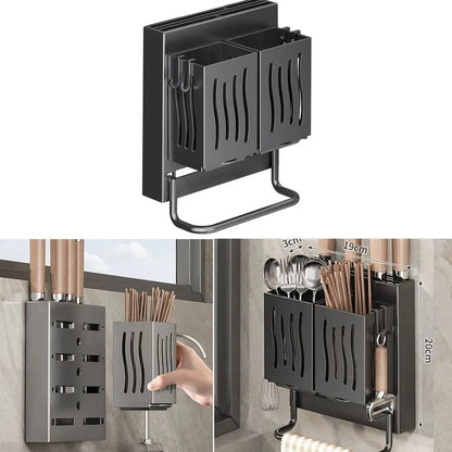 Multifunctional Kitchen Utensil Rack Wall-Mounted ABS Freestanding Cutlery Storage Box Punch Free Draining Chopstick Holder