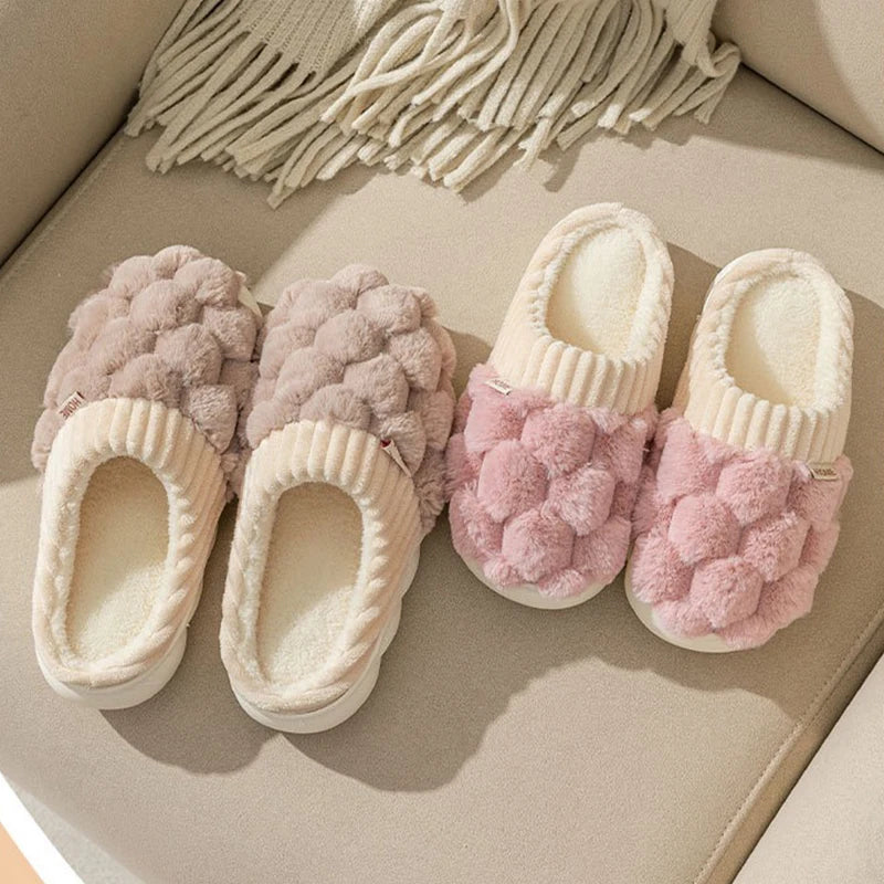 Trend Couple Winter Closed Toe Warm Plaid Cotton Slippers Thick Soft Bottom Slides Men Women Indoor Home Non-Slip Plush Shoes