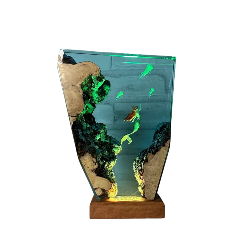 Underwater Adventure Organism Resin Table Light Creactive Art Decoration Lamp Mermaid Theme Night Light USB Charge