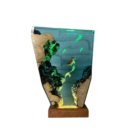 Underwater Adventure Organism Resin Table Light Creactive Art Decoration Lamp Mermaid Theme Night Light USB Charge