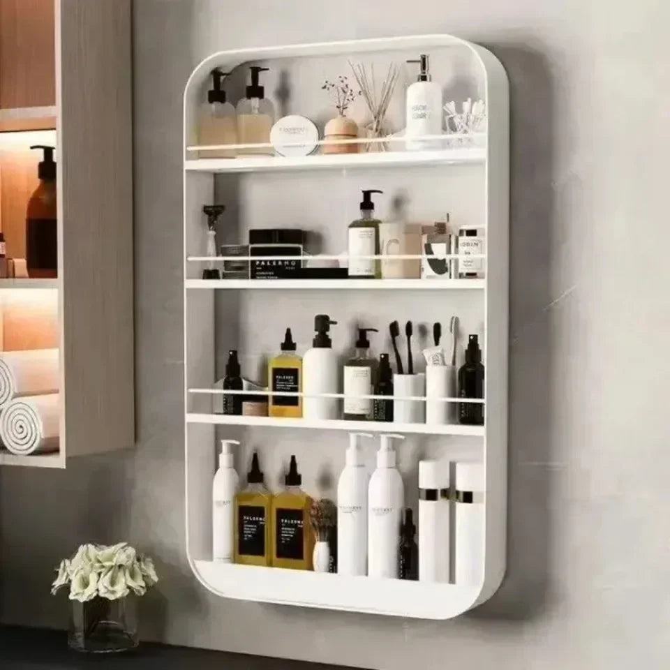 Bathroom Storage Rack Bathroom Framed Wall Mounted Shelves Multi-Layer Cosmetic Shelf Punch-Free Kitchen Storage Mounted Shelf