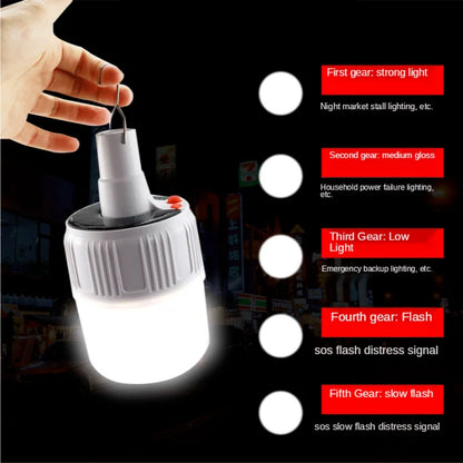 Solar LED Light Outdoor Waterproof Portable Camping Lamp USB Rechargeable LED Bulb Emergency Lamp Garden Solar Power Light Bulb