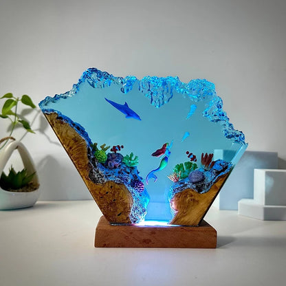 Seabed World Organism Resin Table Light Creactive Art Decoration Lamp Mermaid Dolphin Theme Night Light  USB Charge