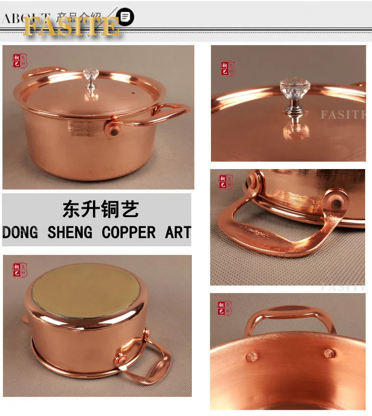 Pure Copper Small Hot Pot For One Person Cooking Induction Cooker Soup Pot with Lid 17cm Easy To Clean Single Serving Pot Best