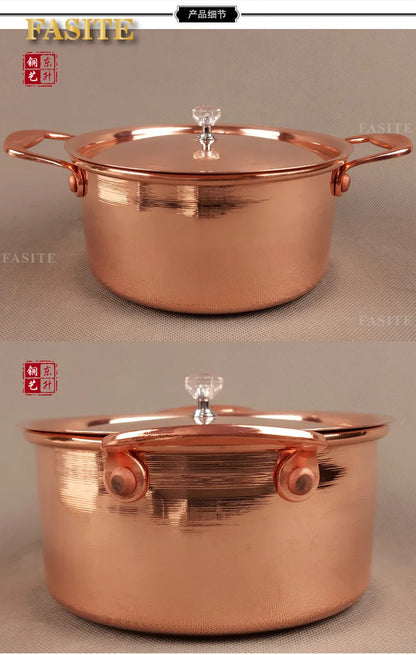 Pure Copper Small Hot Pot For One Person Cooking Induction Cooker Soup Pot with Lid 17cm Easy To Clean Single Serving Pot Best