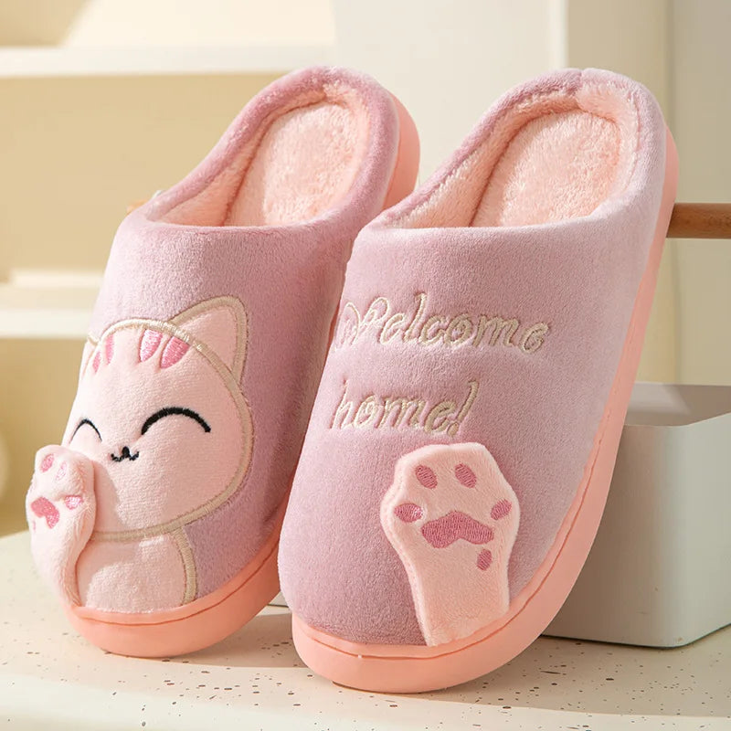 Comwarm Women Winter Cute Plush Cotton Slippers Indoor Warm Non-slip Milk Cow House Slippers Soft Fur Flufy Flat Bedroom Slides